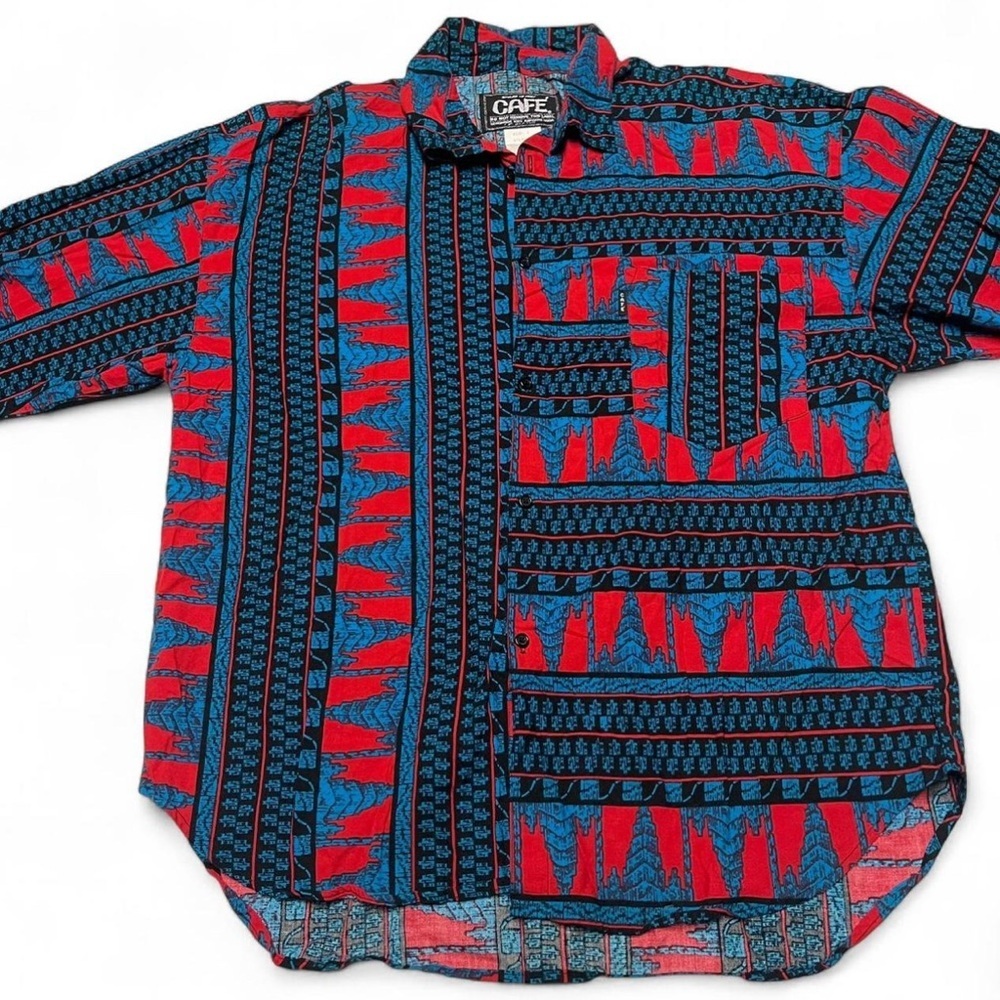 CAFE Styled In Italy VTG 80’s Rayon Men’s Short Sleeve Geometric Print Sz 1